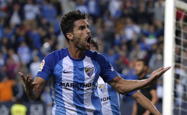 Adrián, tras marcar el primer gol ante el Celta. /Ñito Salas