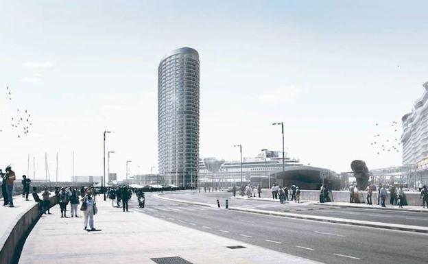 Recreación de la torre para un hotel de lujo prevista en el dique de Levante del Puerto de Málaga./SUR