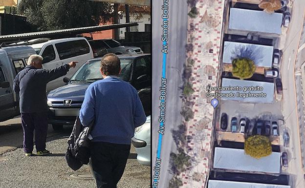 Miguel, en el aparcamiento del Hospital Materno. Al lado, el marcador que aparecía en Google Maps. /Jon Sedano