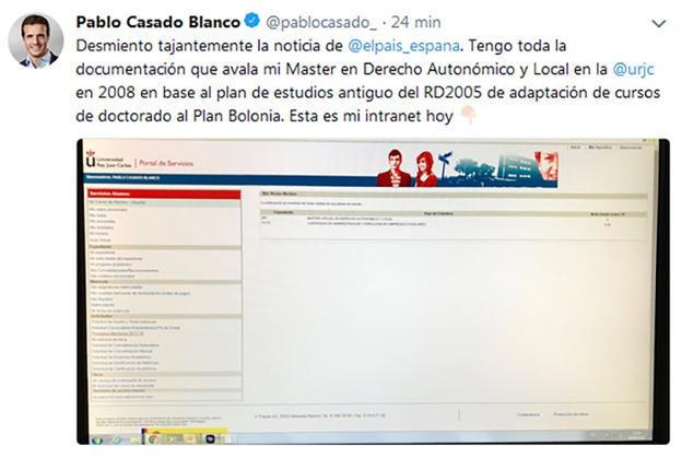 Mensaje en la red Twitter de Pablo Casado. :: r. c./