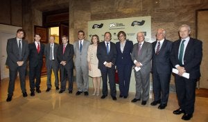 Los organizadores de las Jornadas 'Futuro en Español', ayer, durante la presentación en Madrid. ::
JUSTO RODRÍGUEZ/