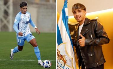 El futbolista del Atlético Malagueño, Kevin. Durante un partido con el segundo equipo del Málaga y posando en las oficinas de La Rosaleda tras el acuerdo por su renovación de contrato./MÁLAGA CF